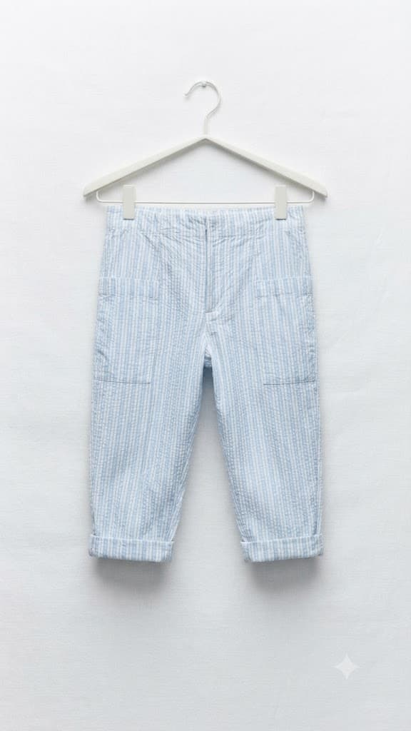Preloved Seersucker Striped Casual linen Trousers 9-24 months