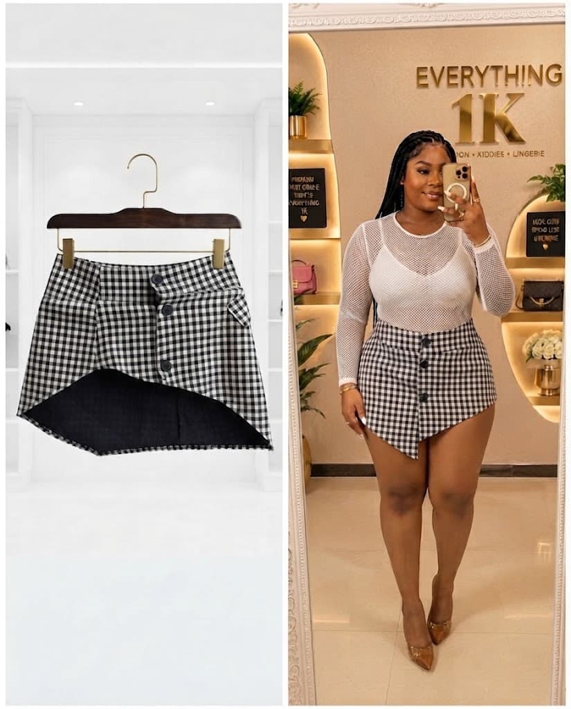 Black and White Gingham Asymmetric Skirt