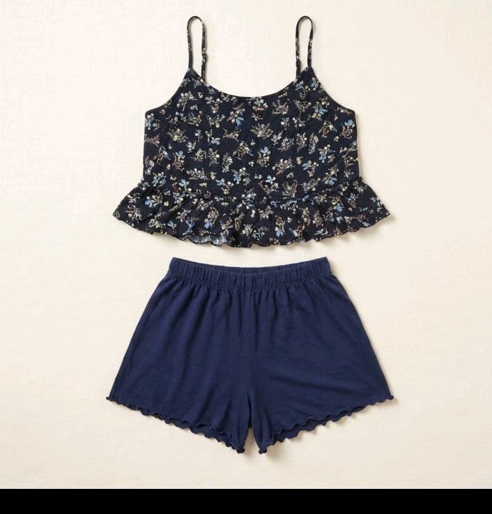 Navy Floral Cami & Navy Ruffle-Hem Short Set