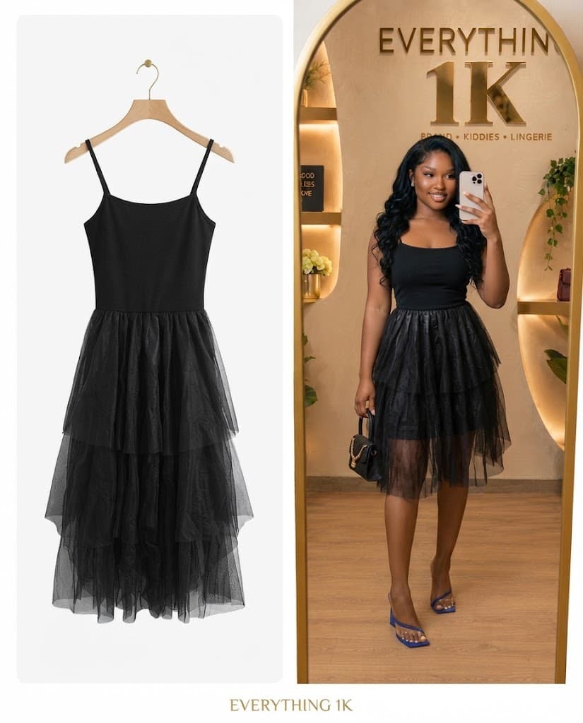 Black Spaghetti-Strap Multi-Tiered Tulle Dress