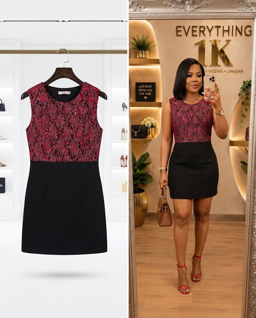 Red Lace Bodice Black Skirt Corporate Mini Dress