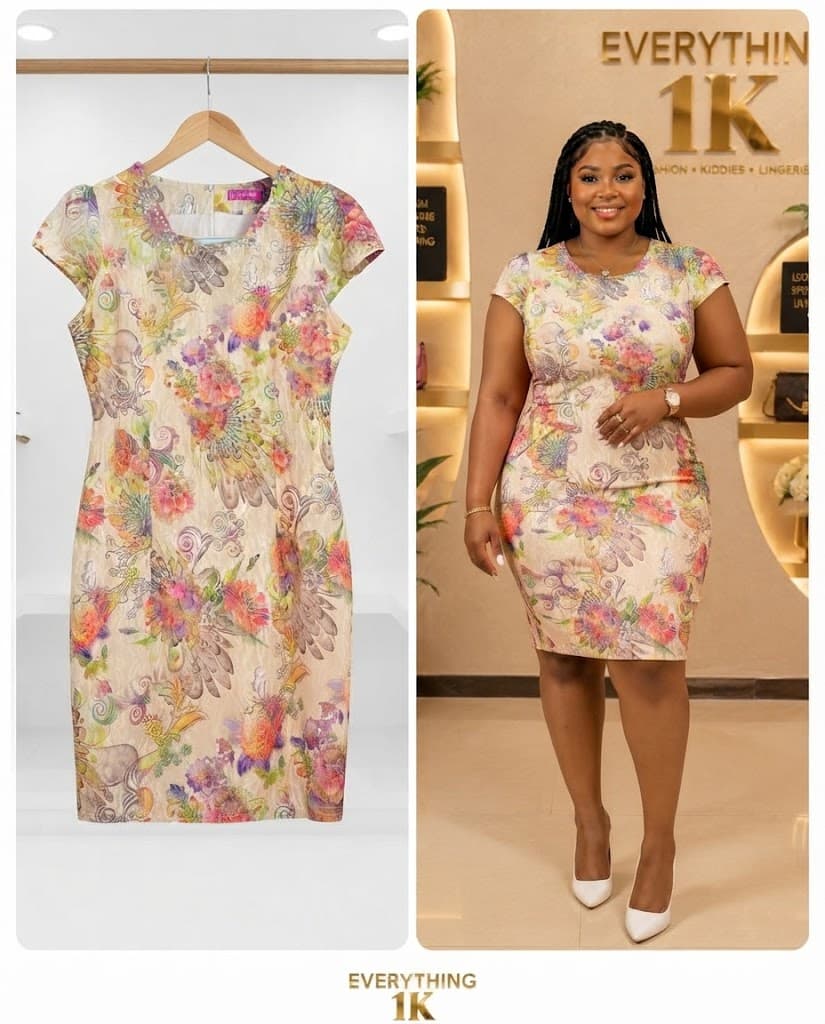 Cream Multi-Color Floral Print Dress