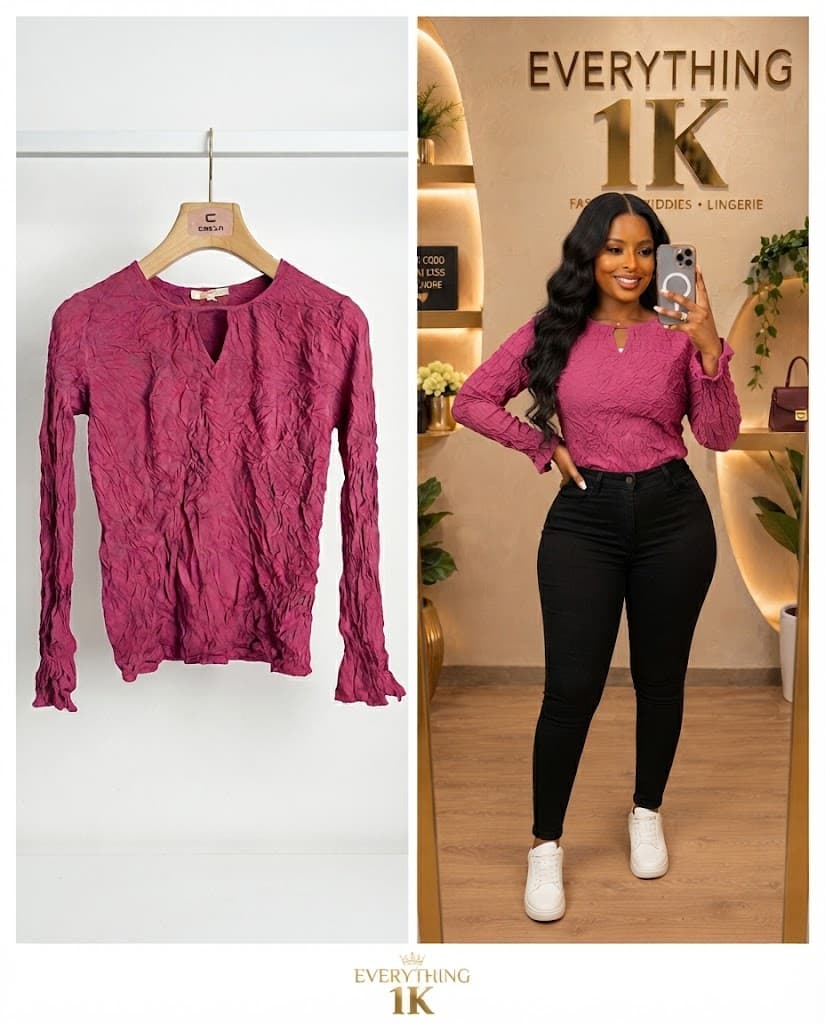 Casual Magenta Textured Keyhole-Neck Top