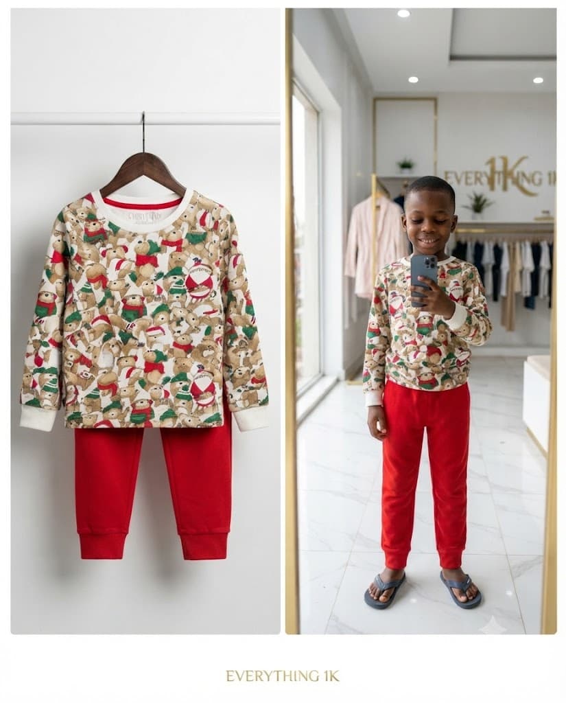 Boys Holiday Teddy Bear 2 piece Pajama Set 5-7 years