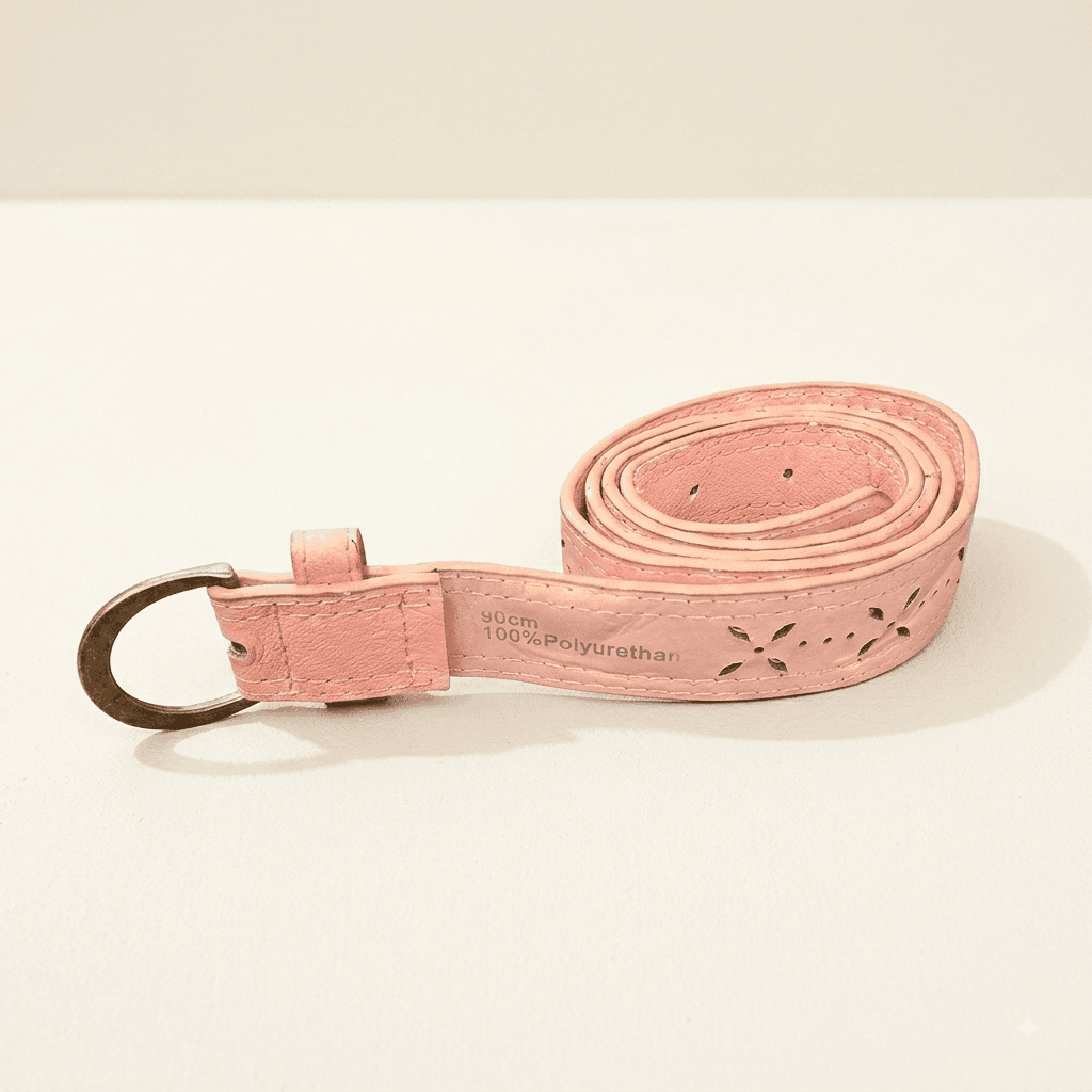 Textured Peachy-Pink Polyurethane Belt with Perforations