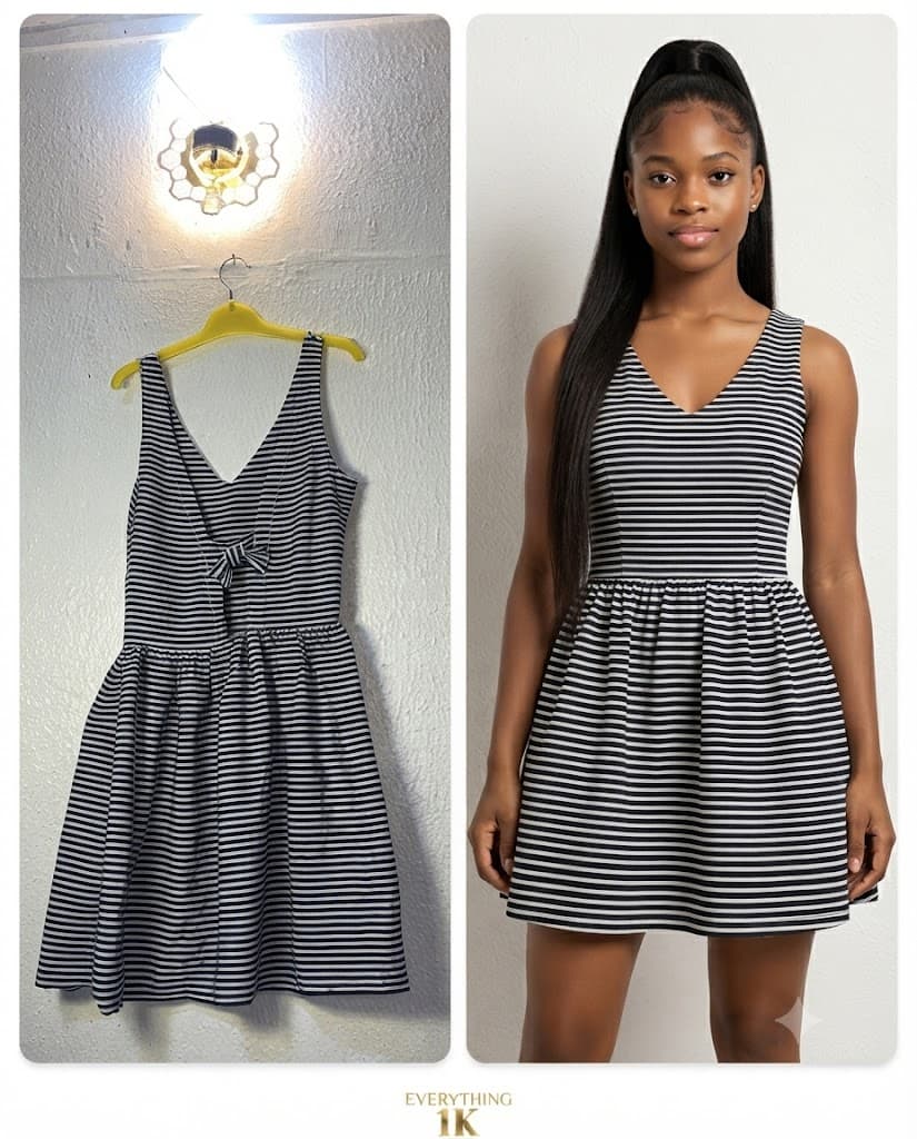 Preloved girls Striped V-Neck Mini Dress with Bow Back 12-15 years