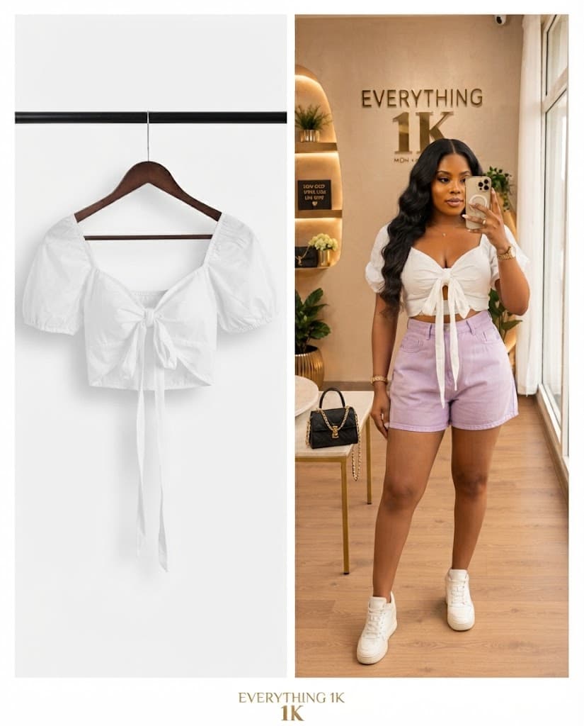 Pre-loved Puff-Sleeve Tie-Front Crop Top