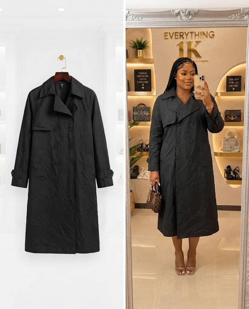 Classic Black Double-Breasted Trench Coat