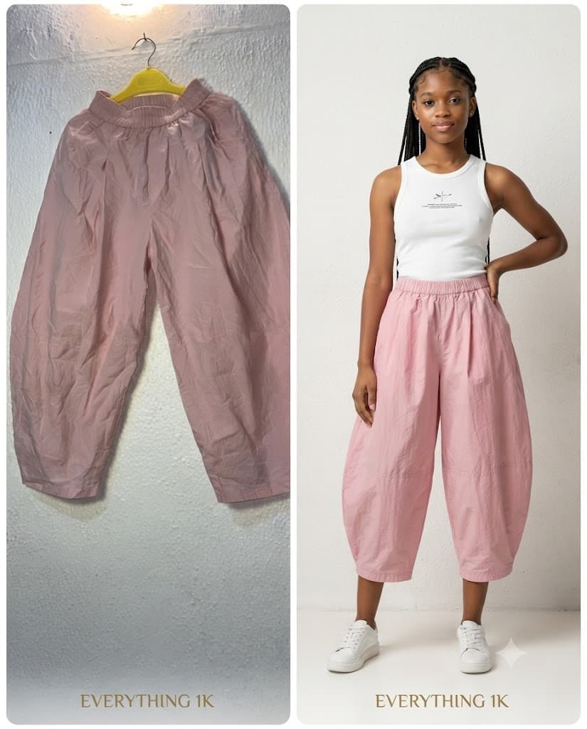 Preloved Girls Elastic-Waist Cropped Balloon Trousers 7-9 Years