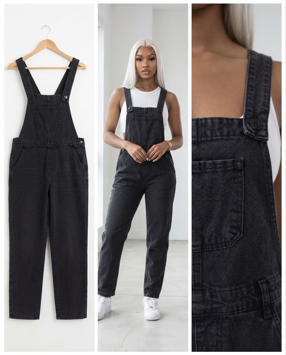 Charcoal Grey Denim Overalls 32/34
