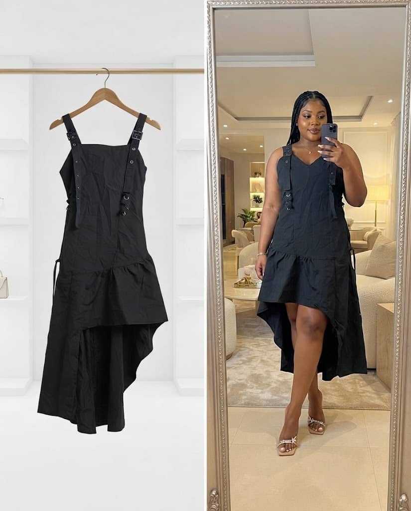 Black Asymmetric High-Low Strap Dress