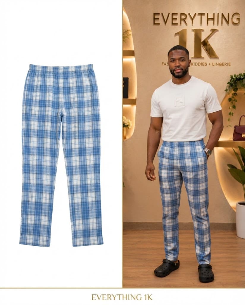 Bright Blue & White Plaid Men's Trousers