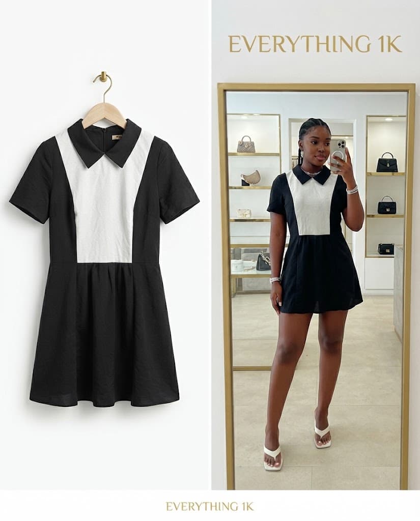 Black and White Colorblock Peter Pan Collar Mini Dress