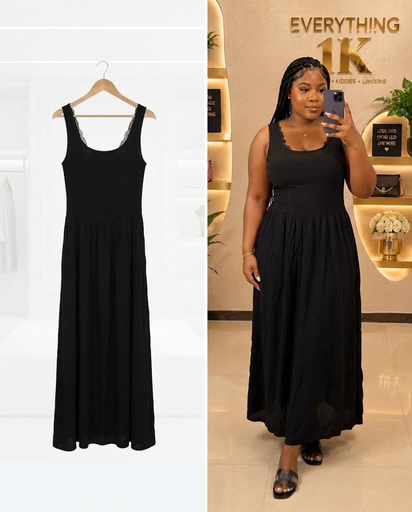 Black Lace-Trim Tank Midi Dress