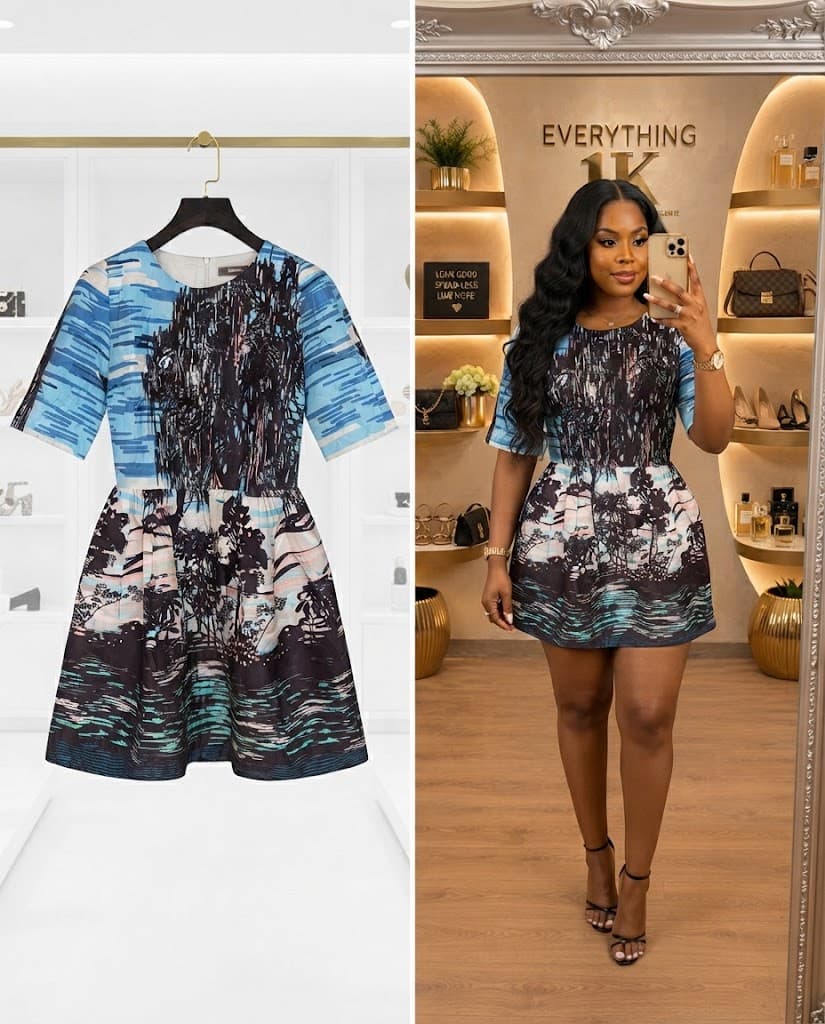 Girls Abstract Landscape Print Short-Sleeve Mini Dress
