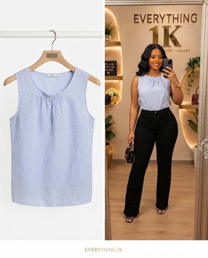 Light Blue Casual Pleated Tank Top