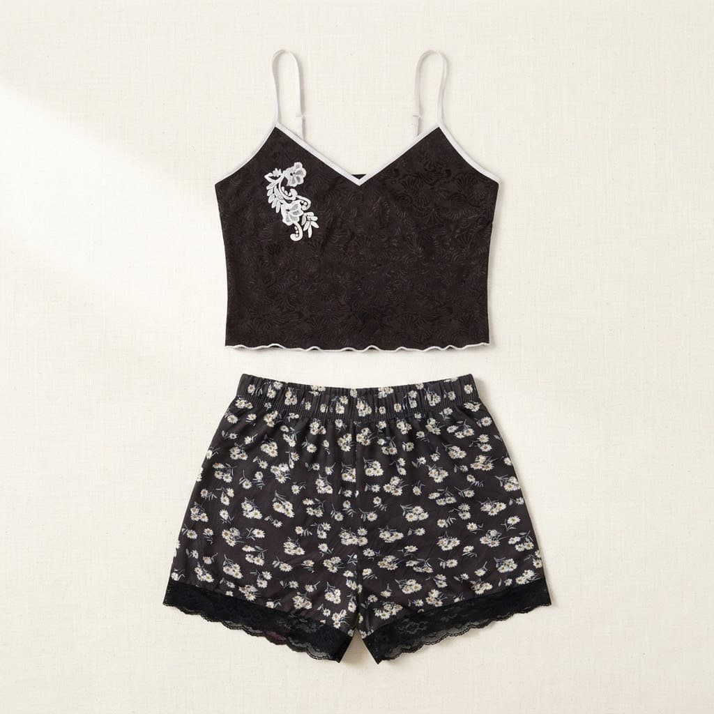 Lace-Trim Cami & Daisy Floral Print Shorts Set