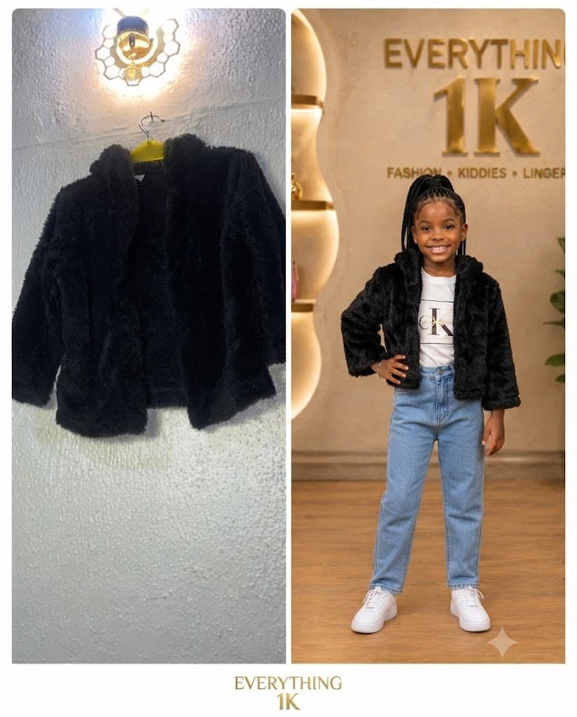 Girls Black Faux Fur Jacket 5-7 Years