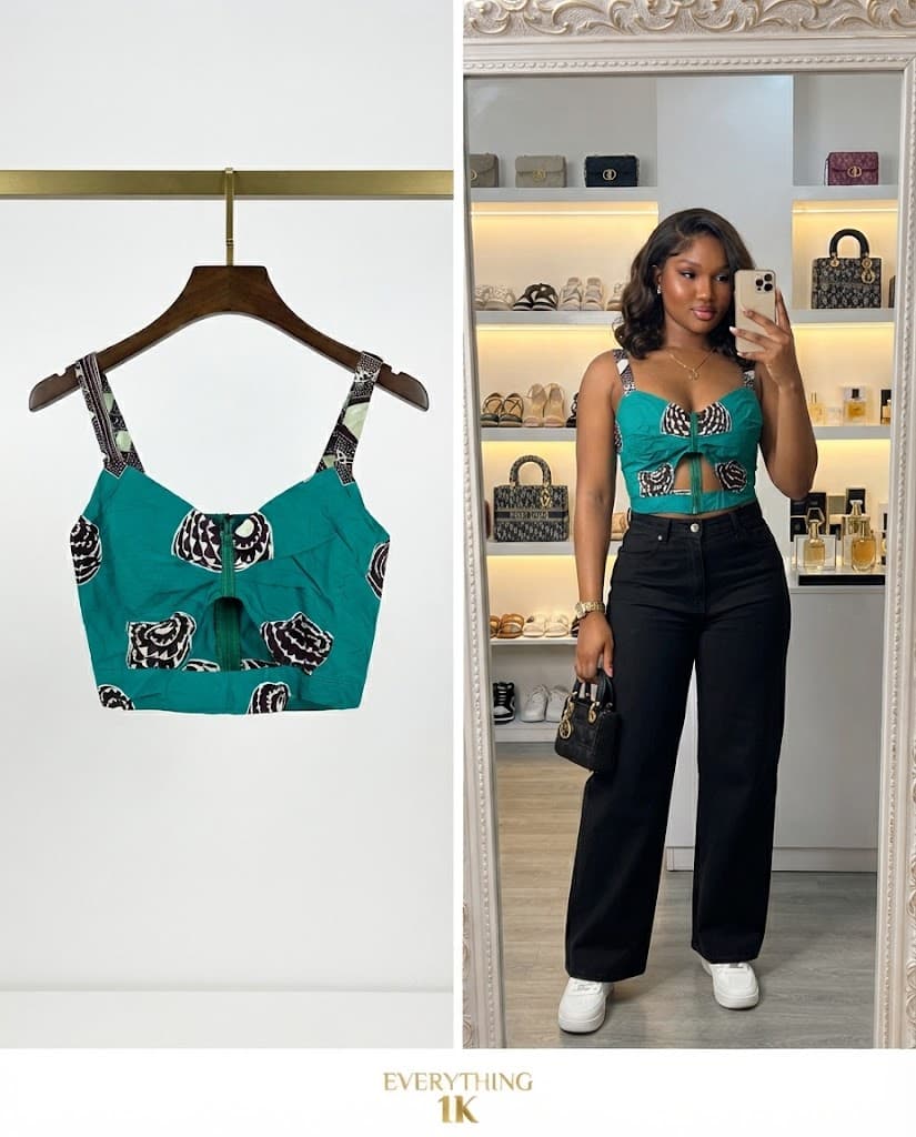 Teal Ankara Print Crop Top