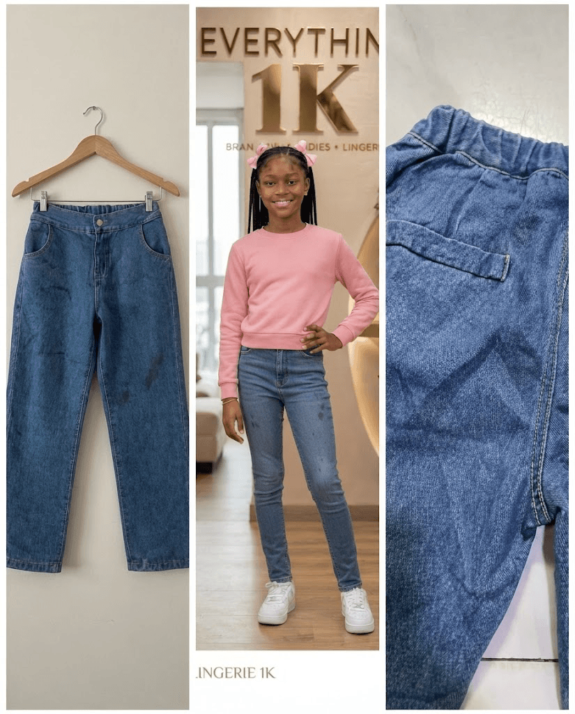 Unisex Elastic-Waist Mid-Wash Utility Jeans age 8/10