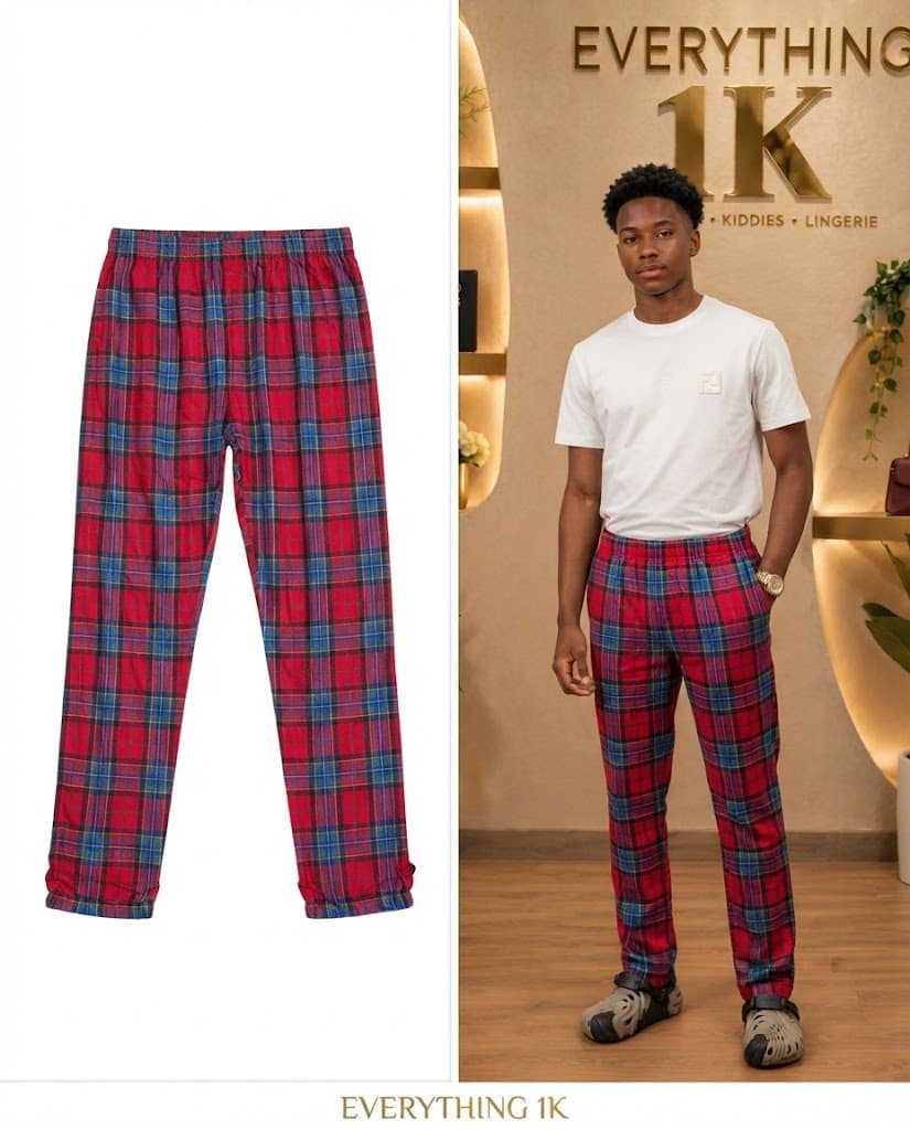 Vibrant Red & Blue Plaid Men's Cuffed Jogger Trousers