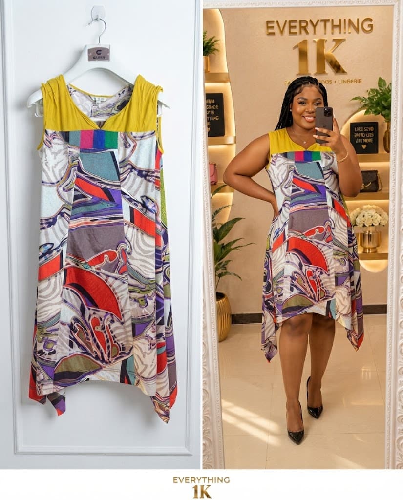 Vibrant Abstract Print Asymmetrical Midi Dress