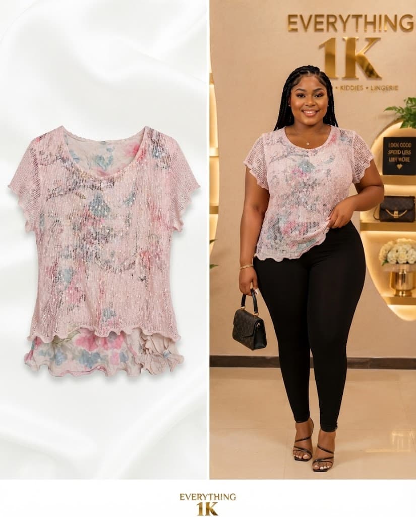 Casual Pink Floral Tiered Short-Sleeve Top