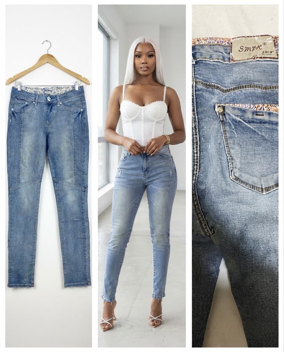 Paisley-Accent Paneled Skinny Jeans 30