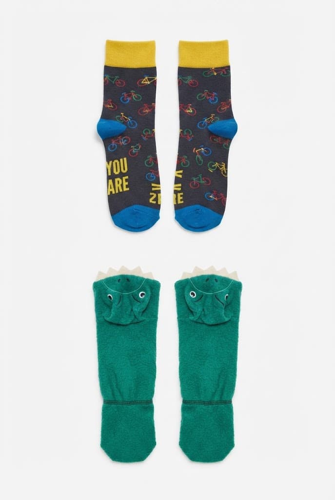 Kids Bicycle Print and Green Dinosaur Crew Socks (2-Pack)
