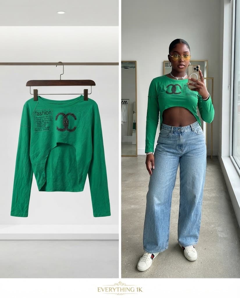 Pre-loved Long-Sleeve Embellished Cutout Crop Top