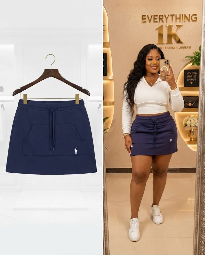 Navy Blue Sporty Drawstring Skirt