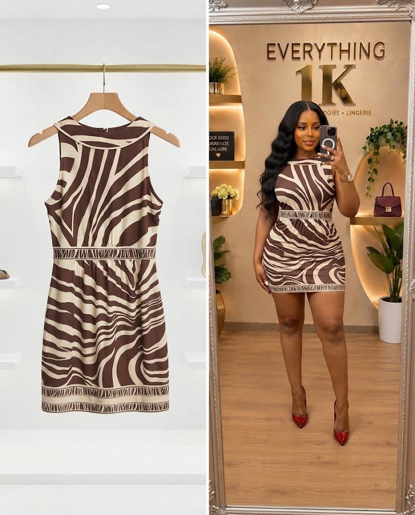 Brown Zebra Print Sleeveless Mini Party Dress