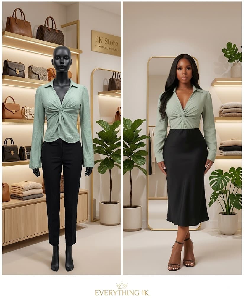 Twist-Front V-Neck Blouse