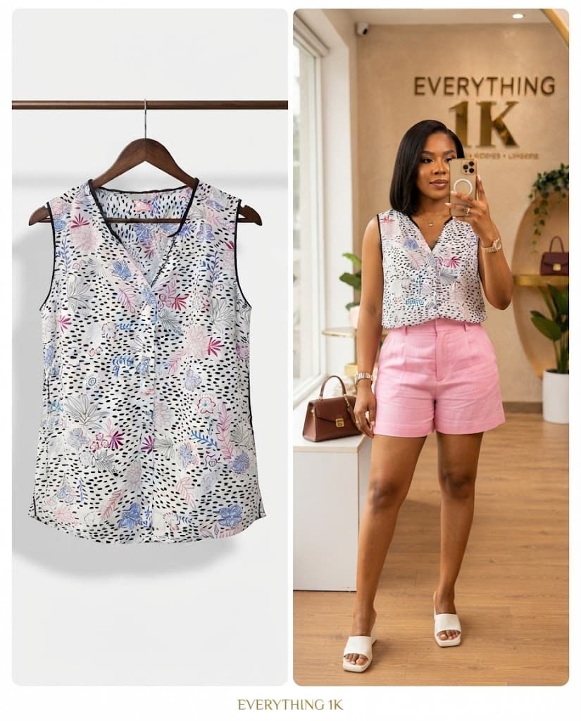 Pre-loved V-Neck Sleeveless Botanical Print Blouse