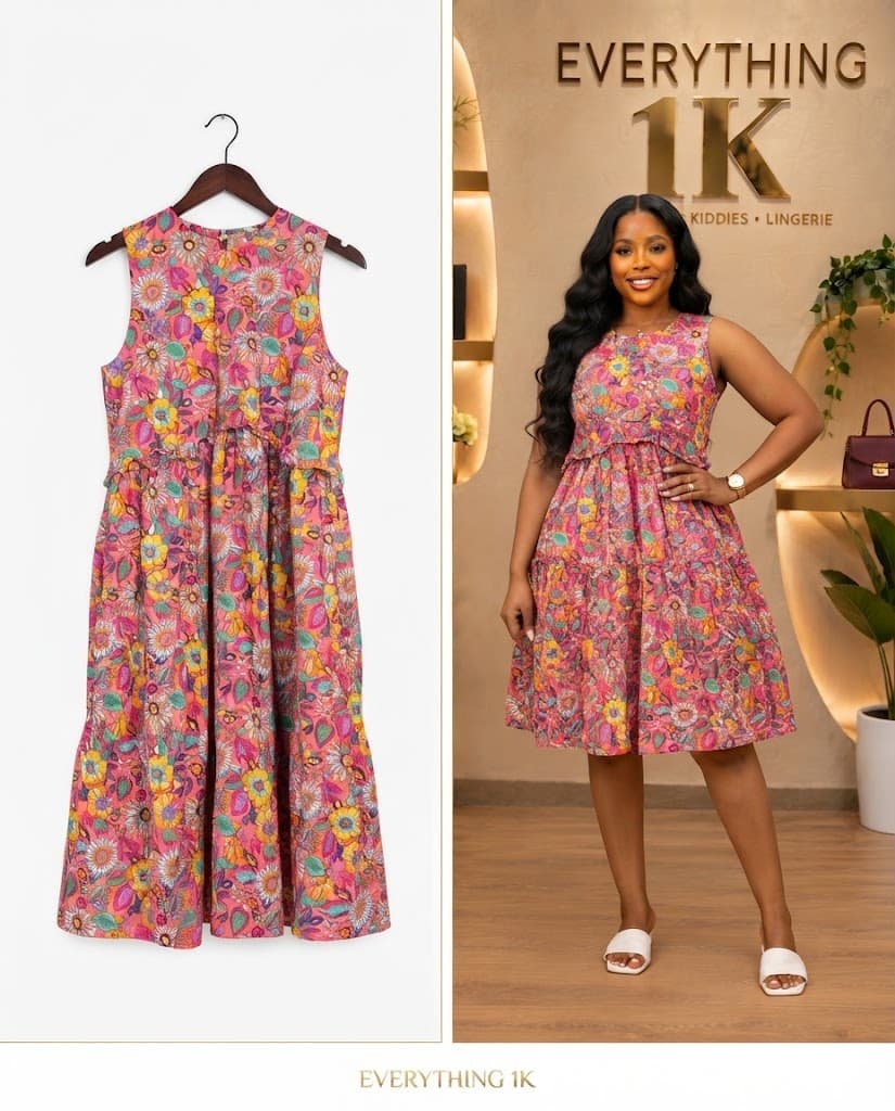 Multi-Color Floral Tiered Midi Dress