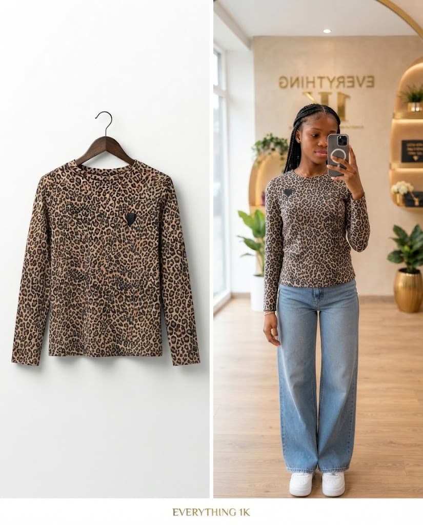 Pre-loved Girls Heart Patch Animal Print Top