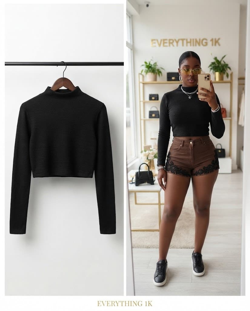 Pre-loved Long-Sleeve Mock Neck Crop Top