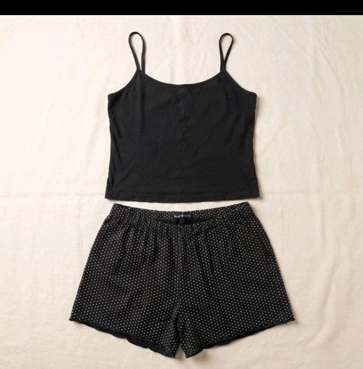 Brandy Melville Black Cami & Polka Dot Short Pajama Set