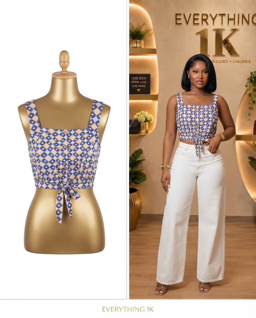 Blue Geometric Print Party Crop Top
