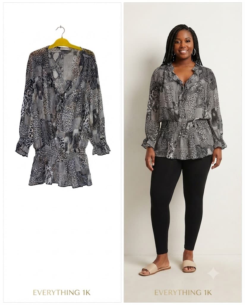 Ladies Black&white Paisley Print Chiffon Top