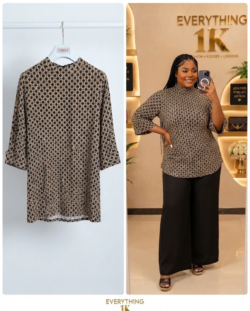 Corporate Brown and Beige Geometric Chain-Print Tunic