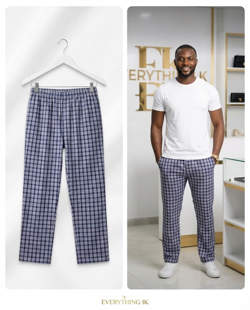 Casual Blue and White Plaid Lounge Trousers