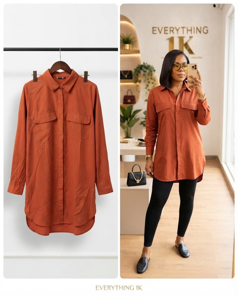 Pre-loved Longline Button-Front Utility Tunic Shirt