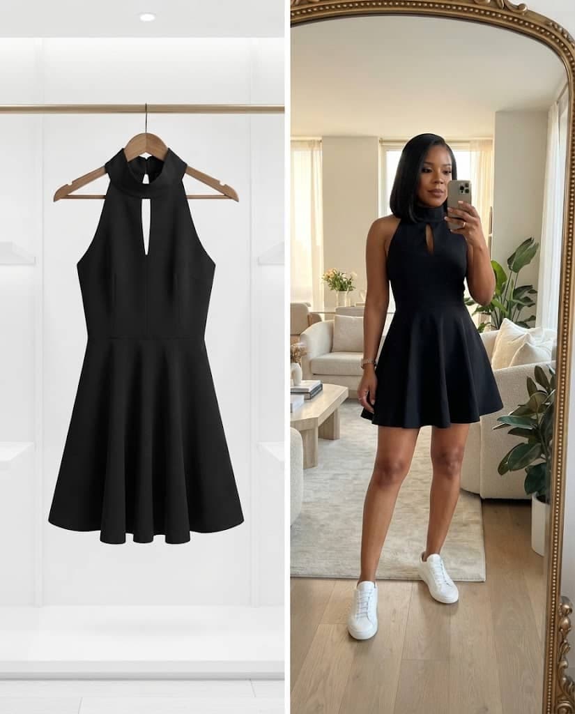 Black Halter-Neck Cutout Skater Dress