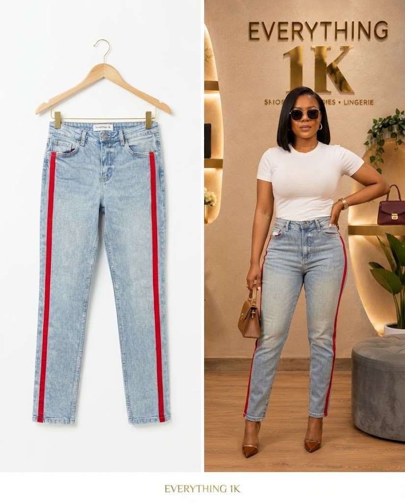 Unisex Side-Stripe Light-Wash Jeans 30/32