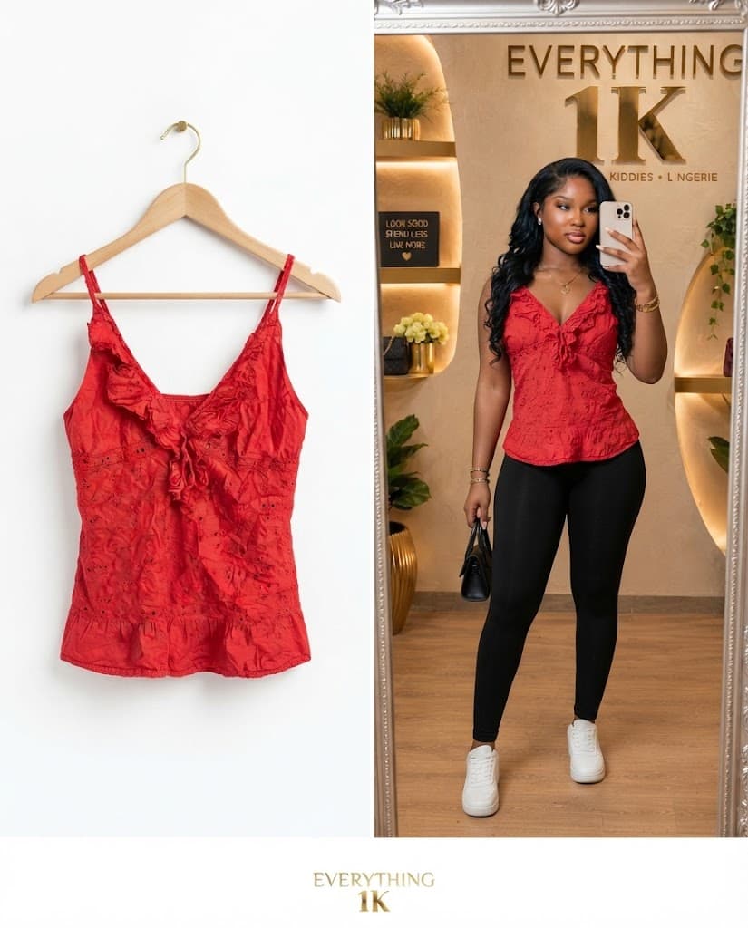Party Red Ruffled Eyelet Camisole Top