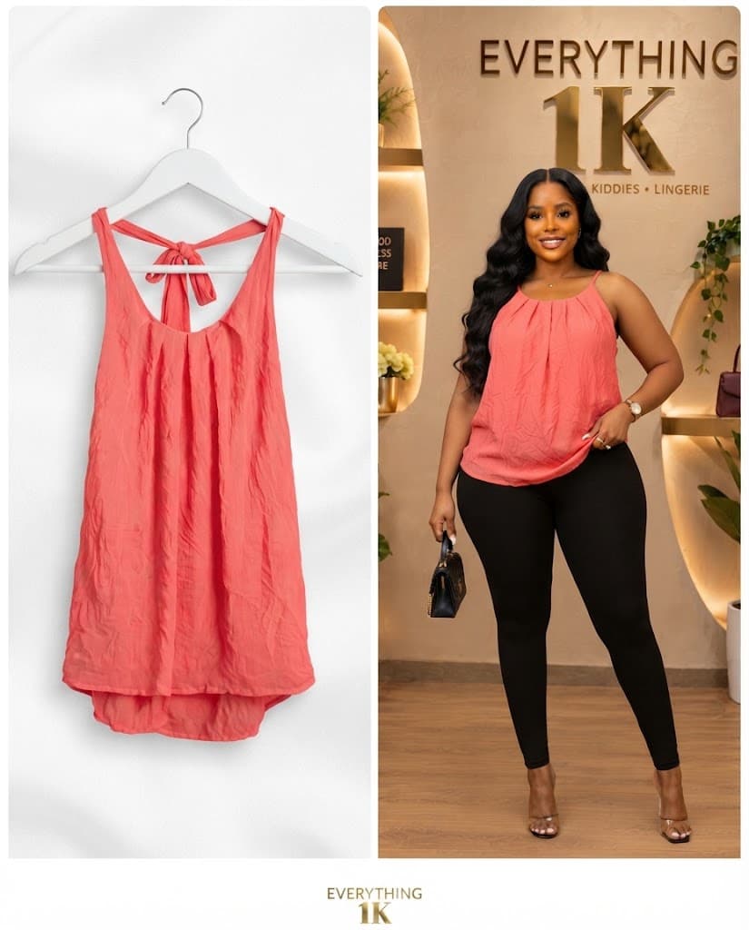 Casual Coral Pink Pleated Sleeveless Tank Top