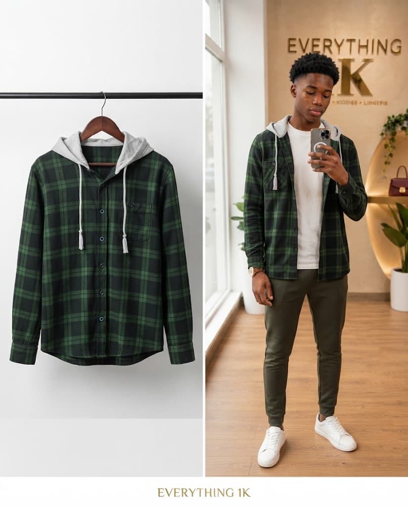 Boys Hooded Plaid Flannel Shirt