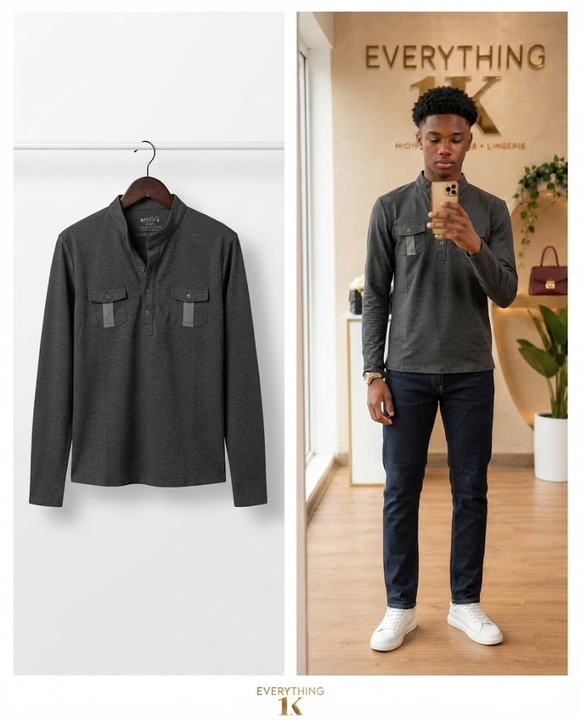 Pre-loved Boys Long-Sleeve Henley Shirt with Flap Pockets