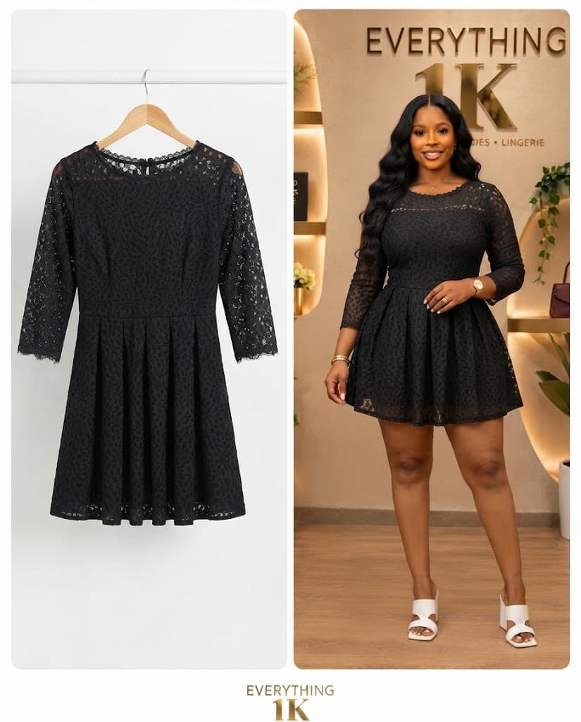 Black Lace Long-Sleeve Flare Dress